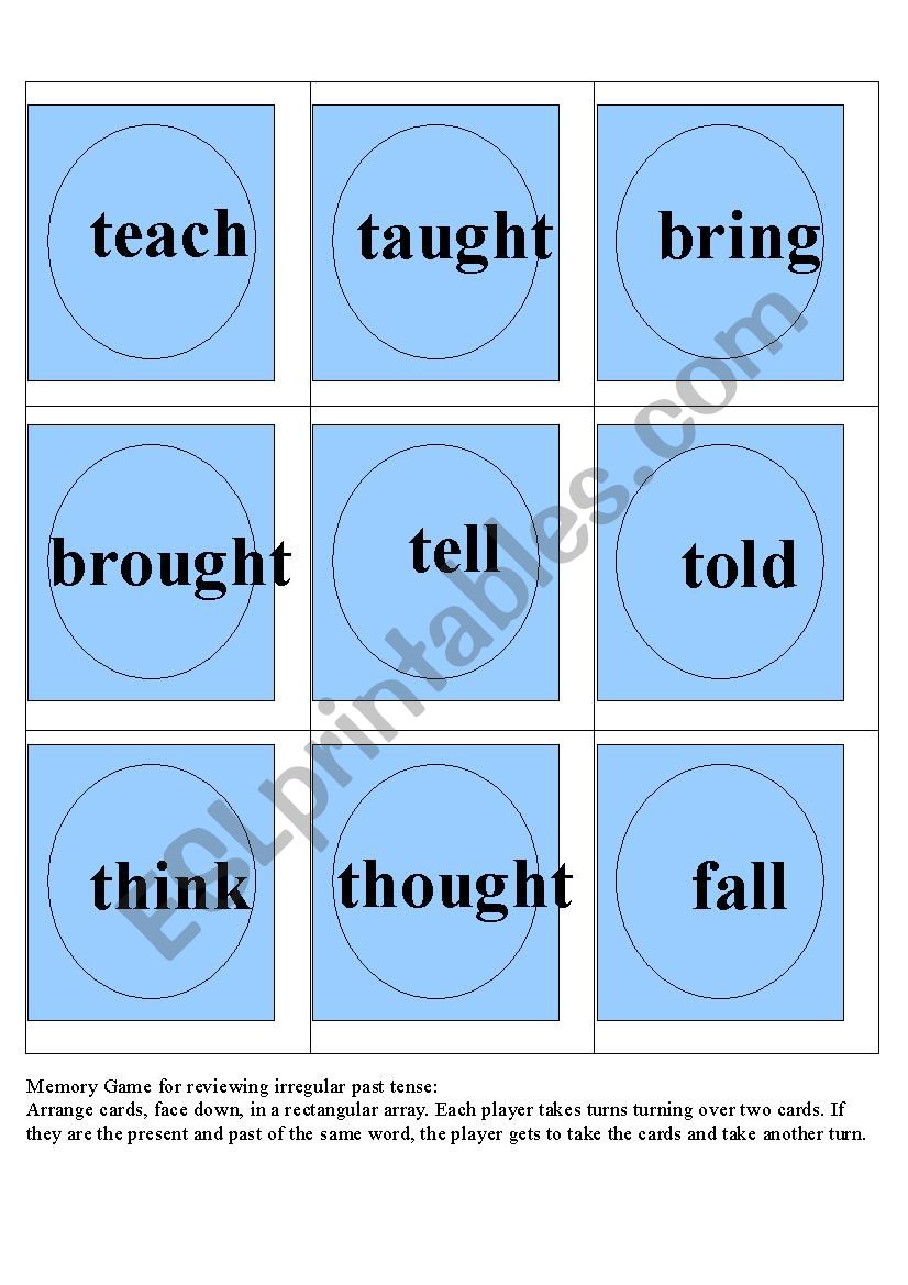 Memory Game to review irregular past tense