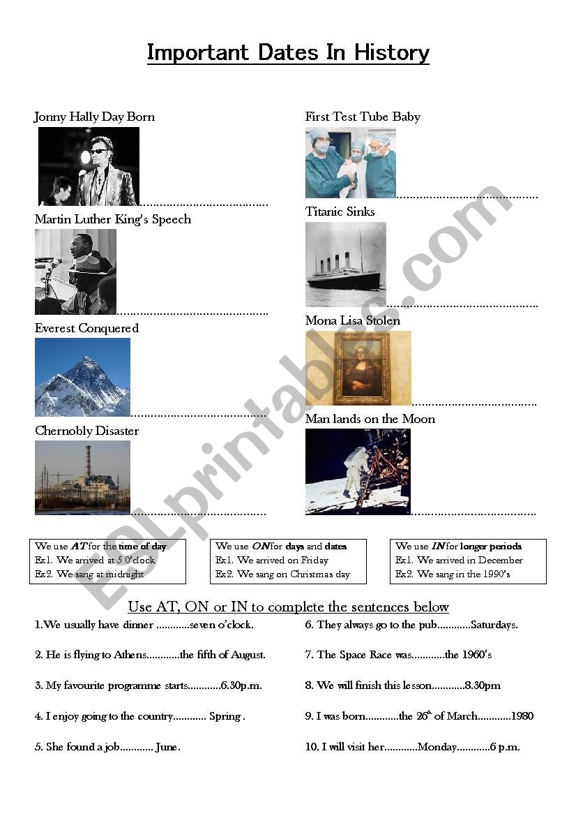 Prepositions of time (Important dates in history)