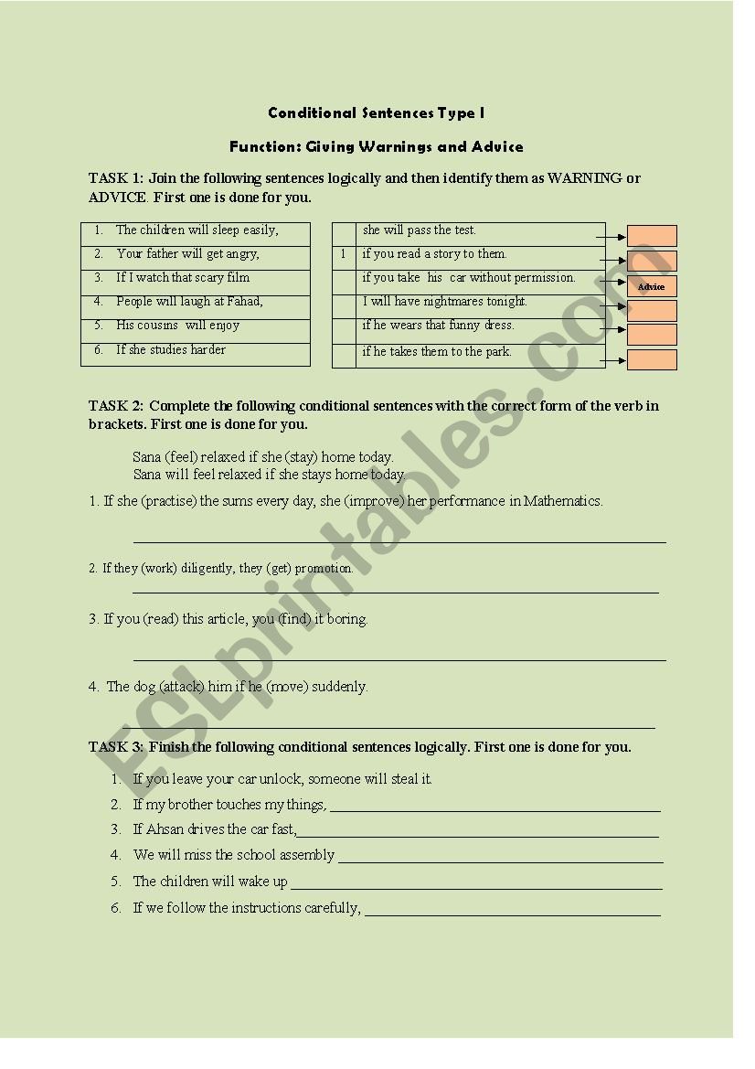 Conditional sentences Type 1 worksheet