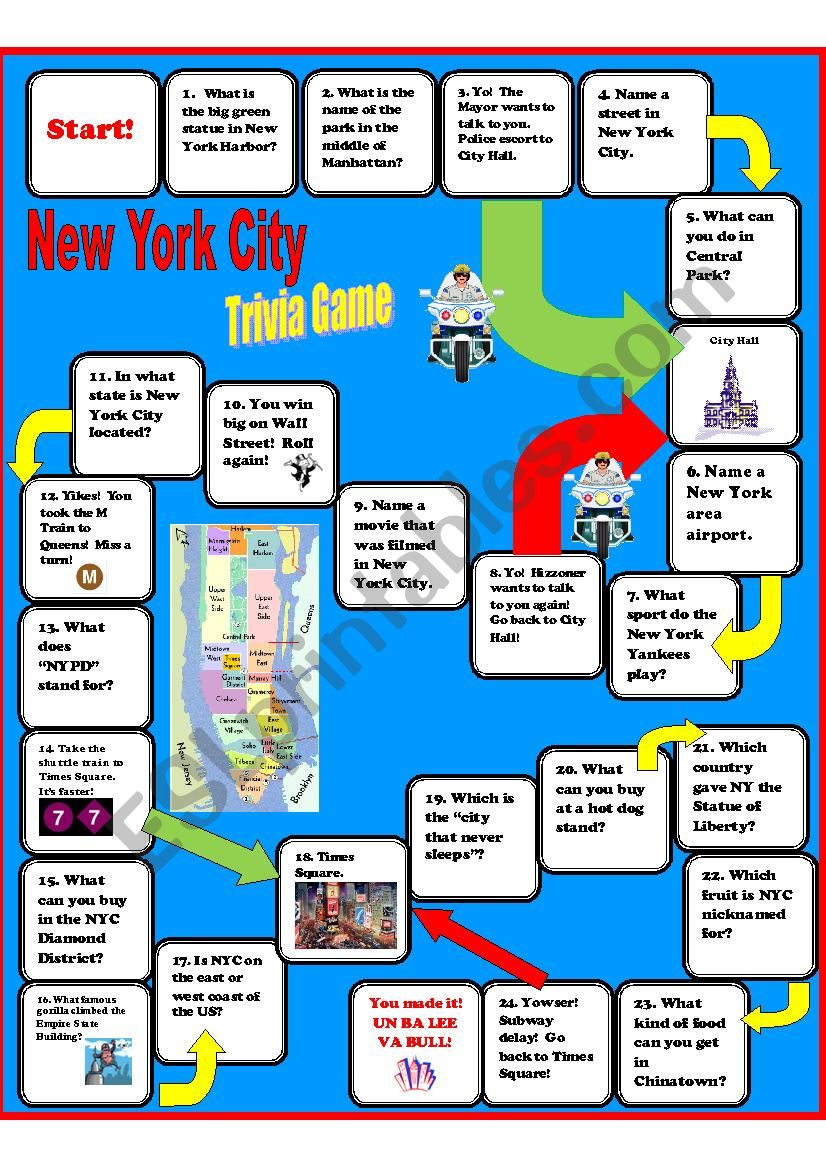 New York Trivia Board Game worksheet