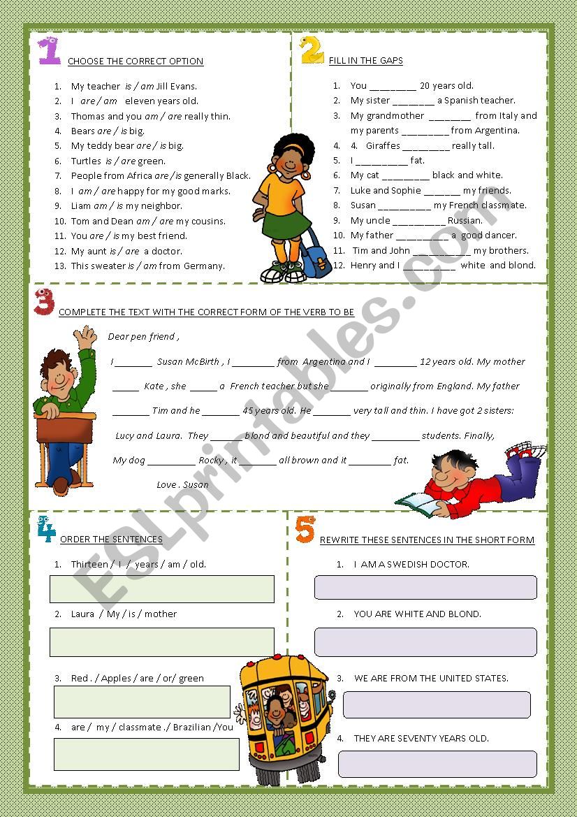 verb to be - affirmative worksheet