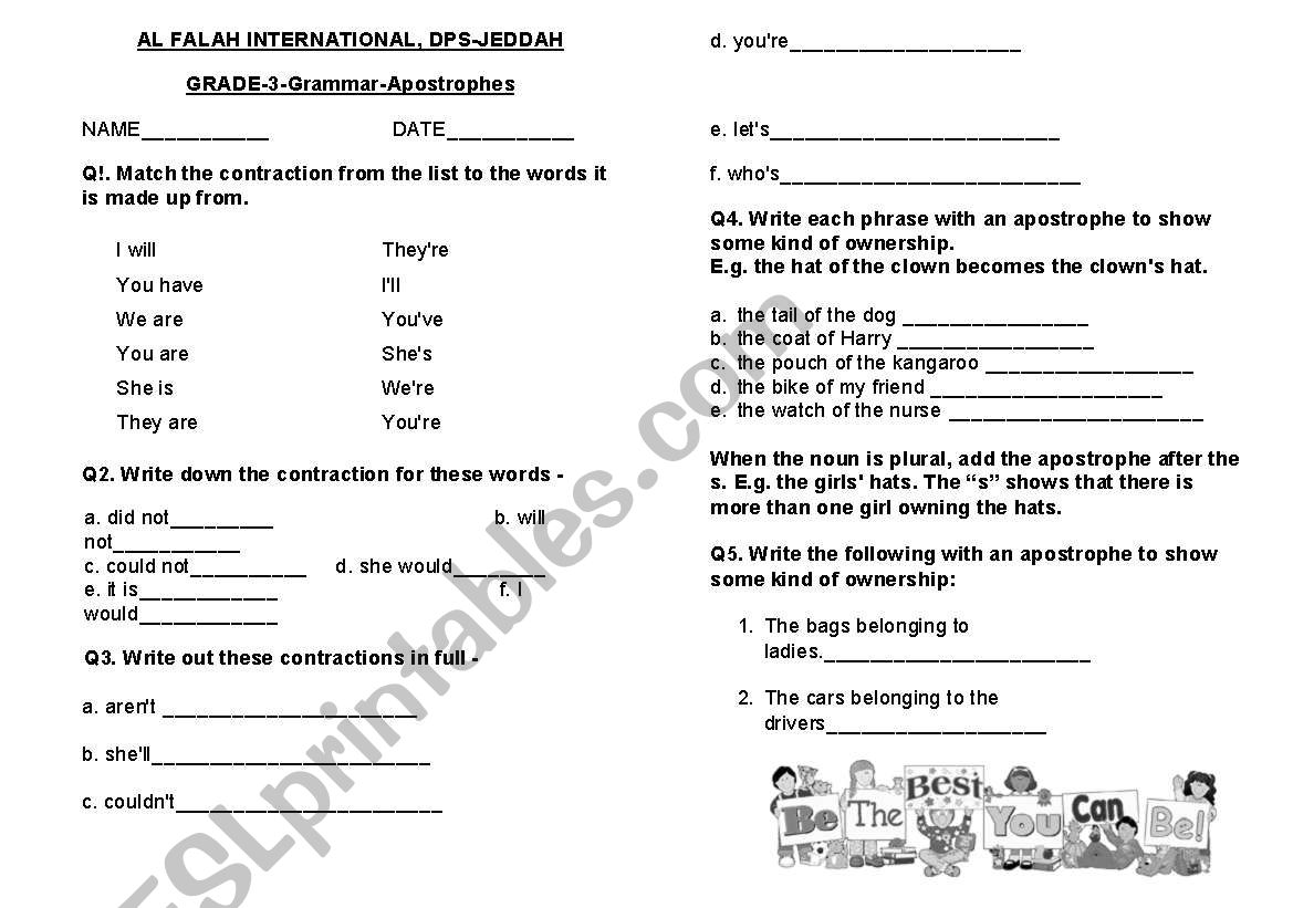 apostrophes worksheet