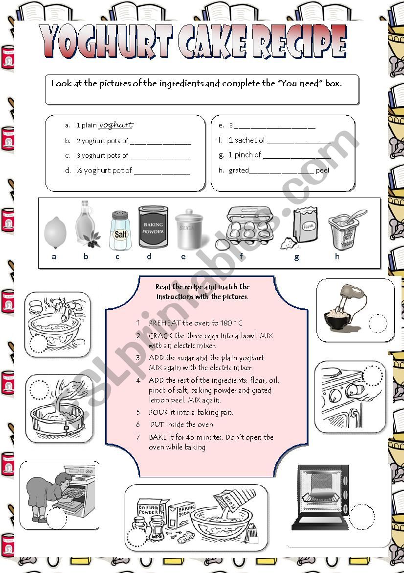 Yoghurt cake recipe worksheet