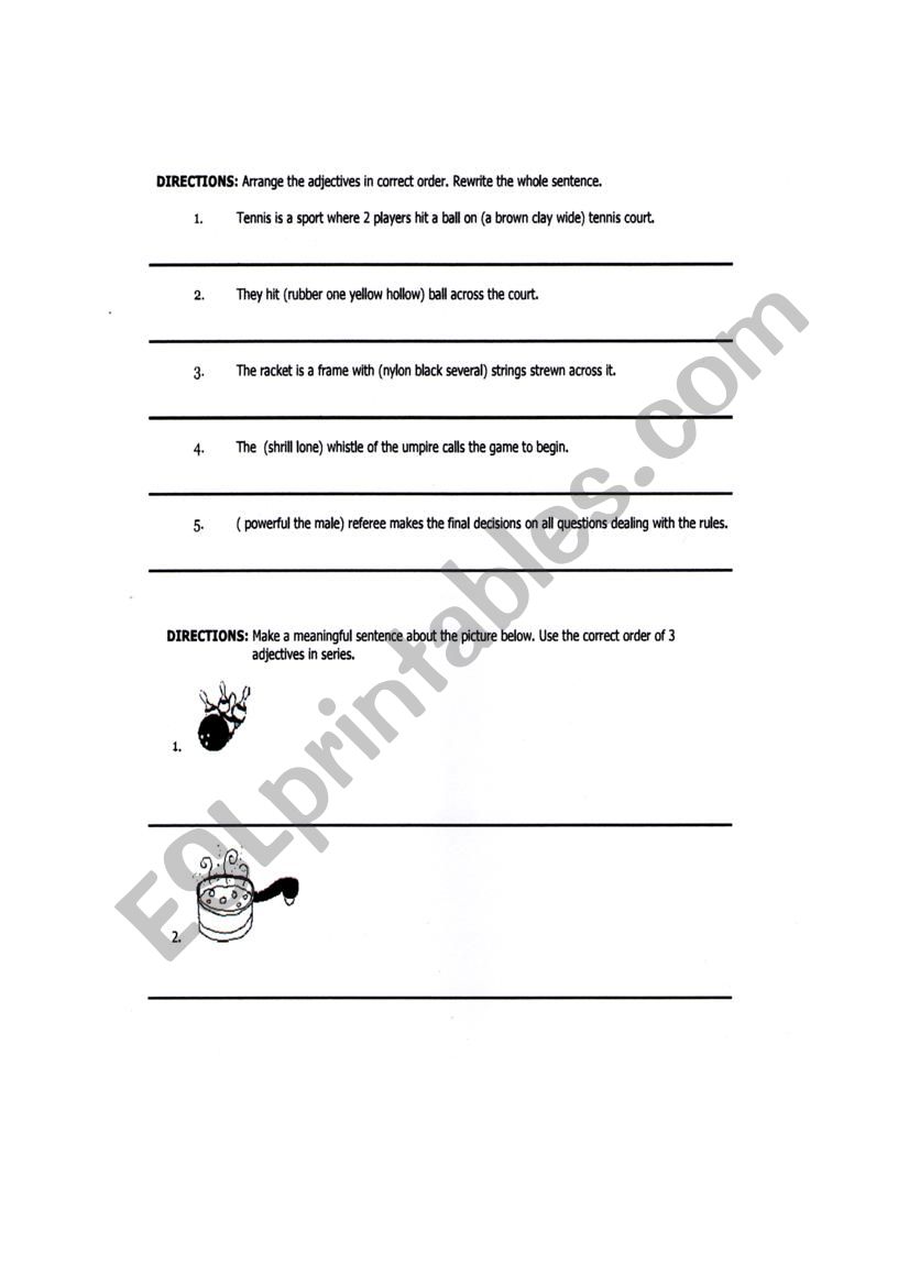 Order of Adjectives worksheet
