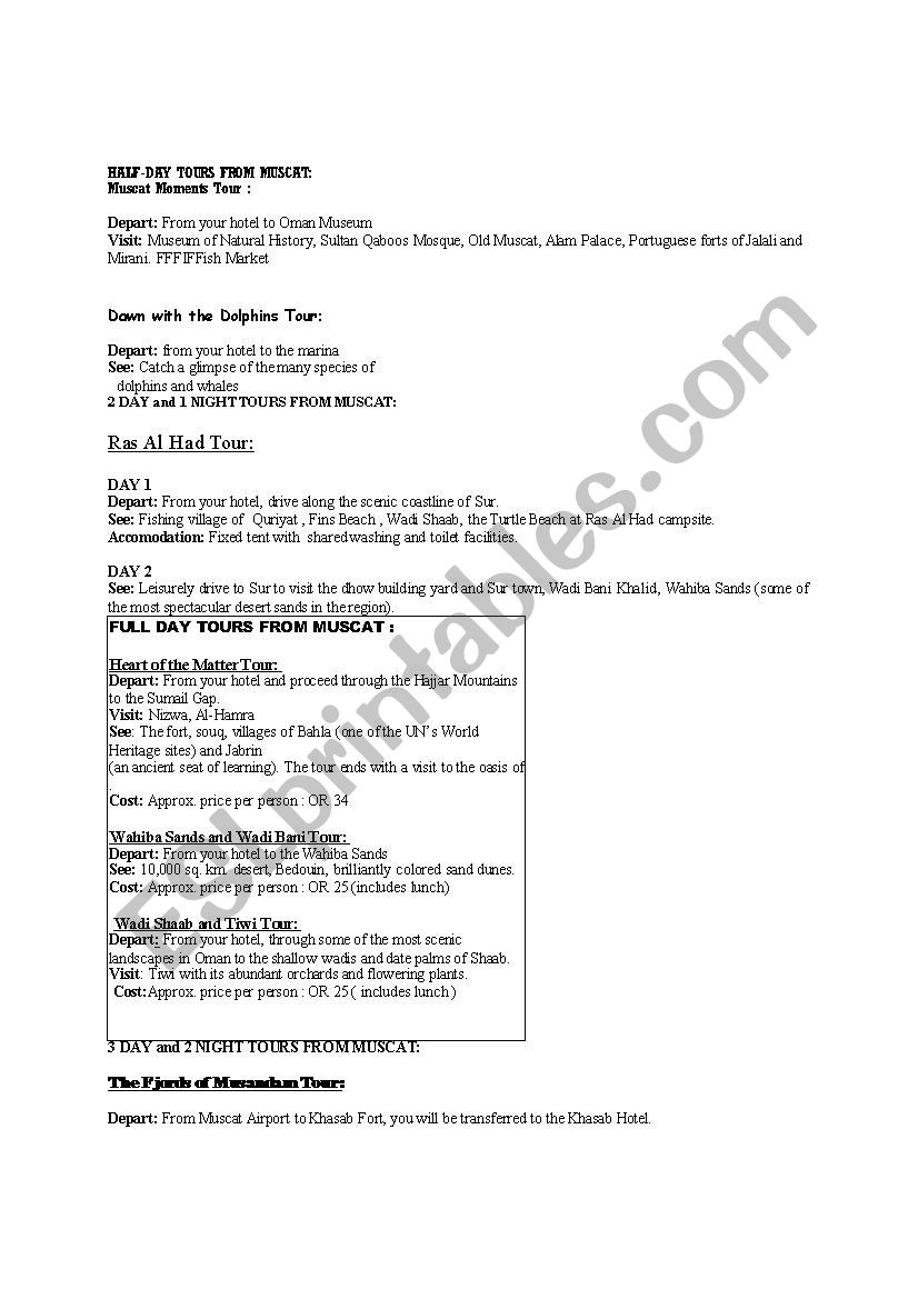 EXCURSION worksheet