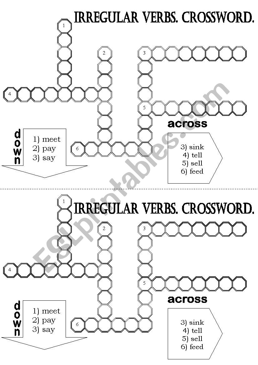 Irregular Verbs Crossword (with key)