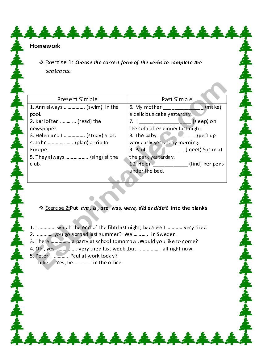 exercise for simple present and simple past