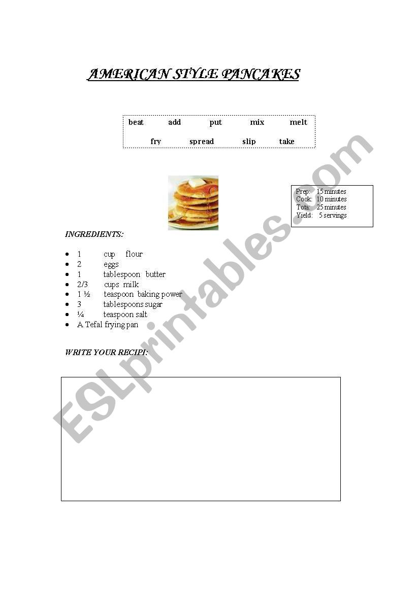 How to prepare pancakes worksheet