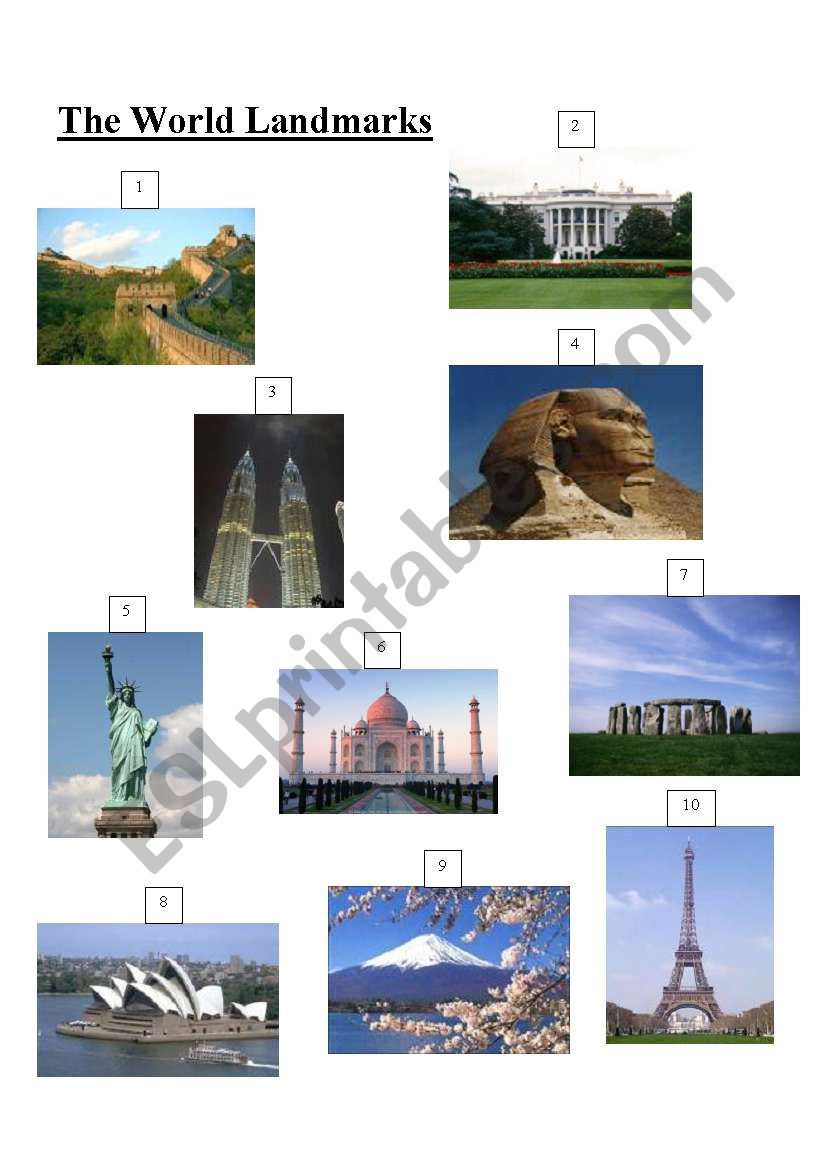 World Landmarks worksheet