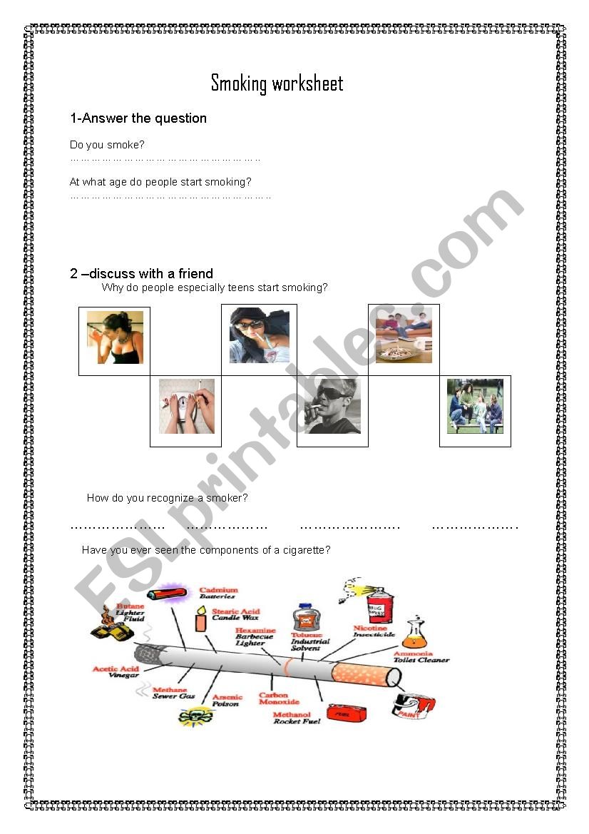 smoking  worksheet