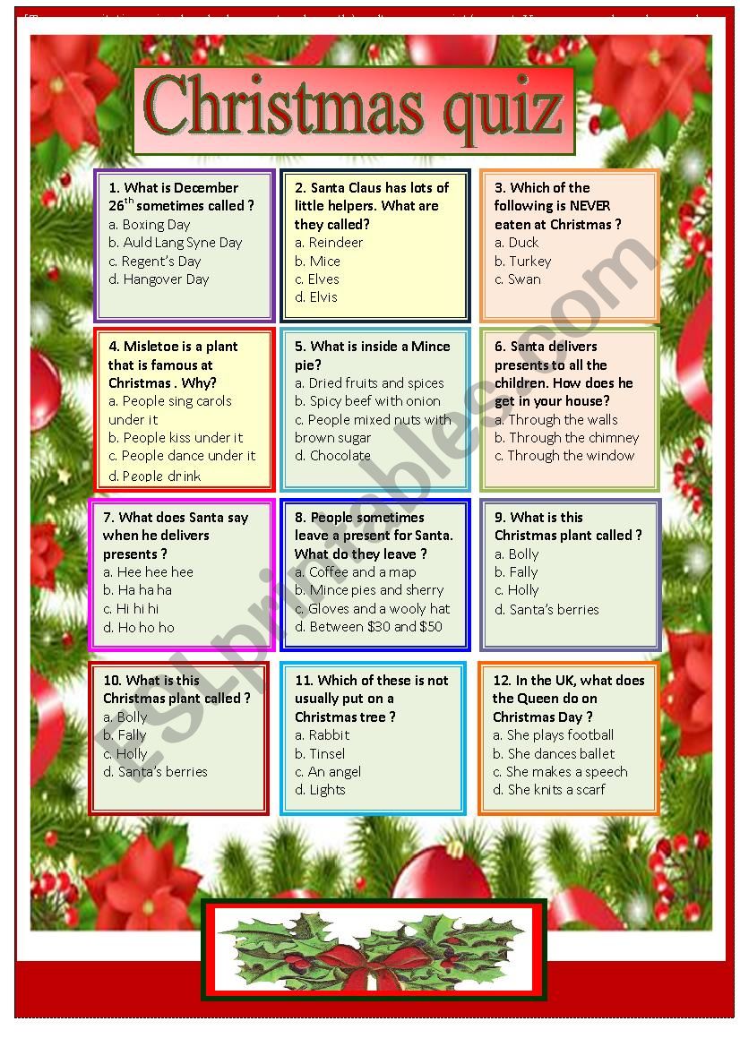 Christmas quiz worksheet