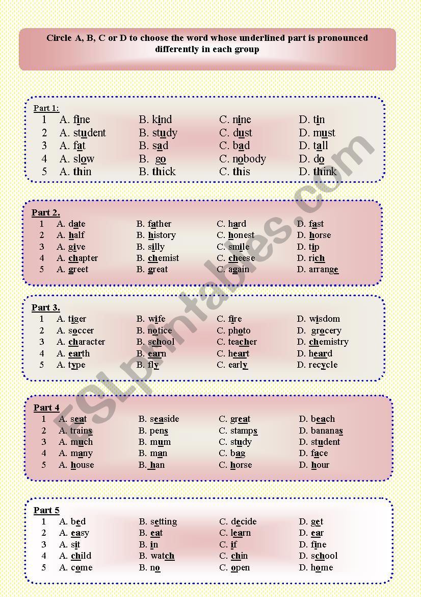 Choose the word that is pronouced differently 