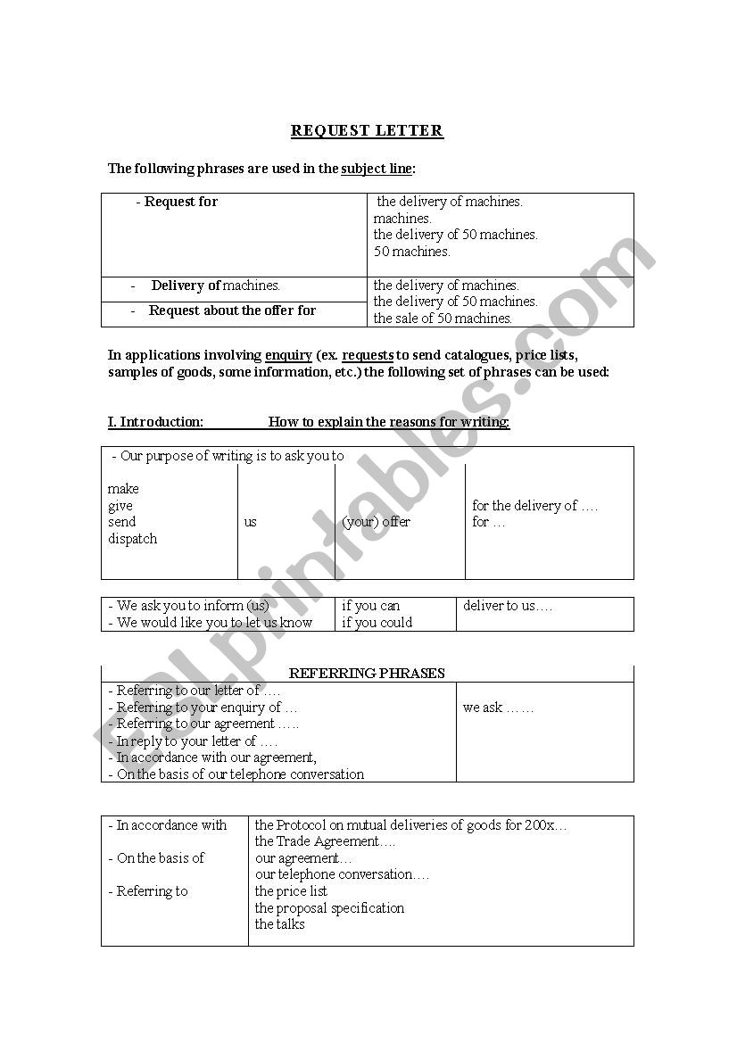 Request Letter Clichs worksheet