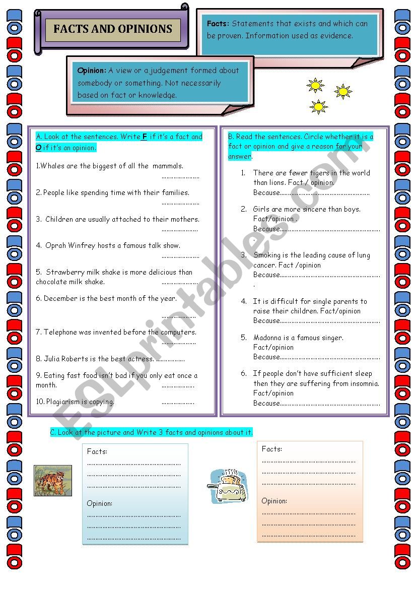 Facts and Opinions worksheet