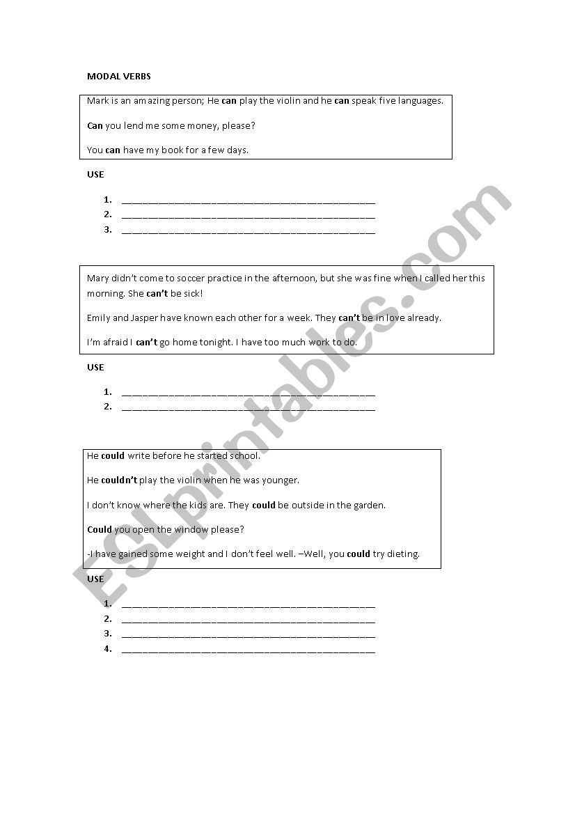 Modal Verbs worksheet