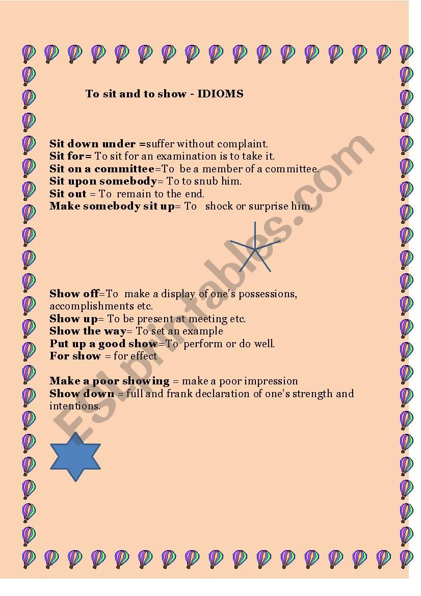 Idioms- sit and show worksheet