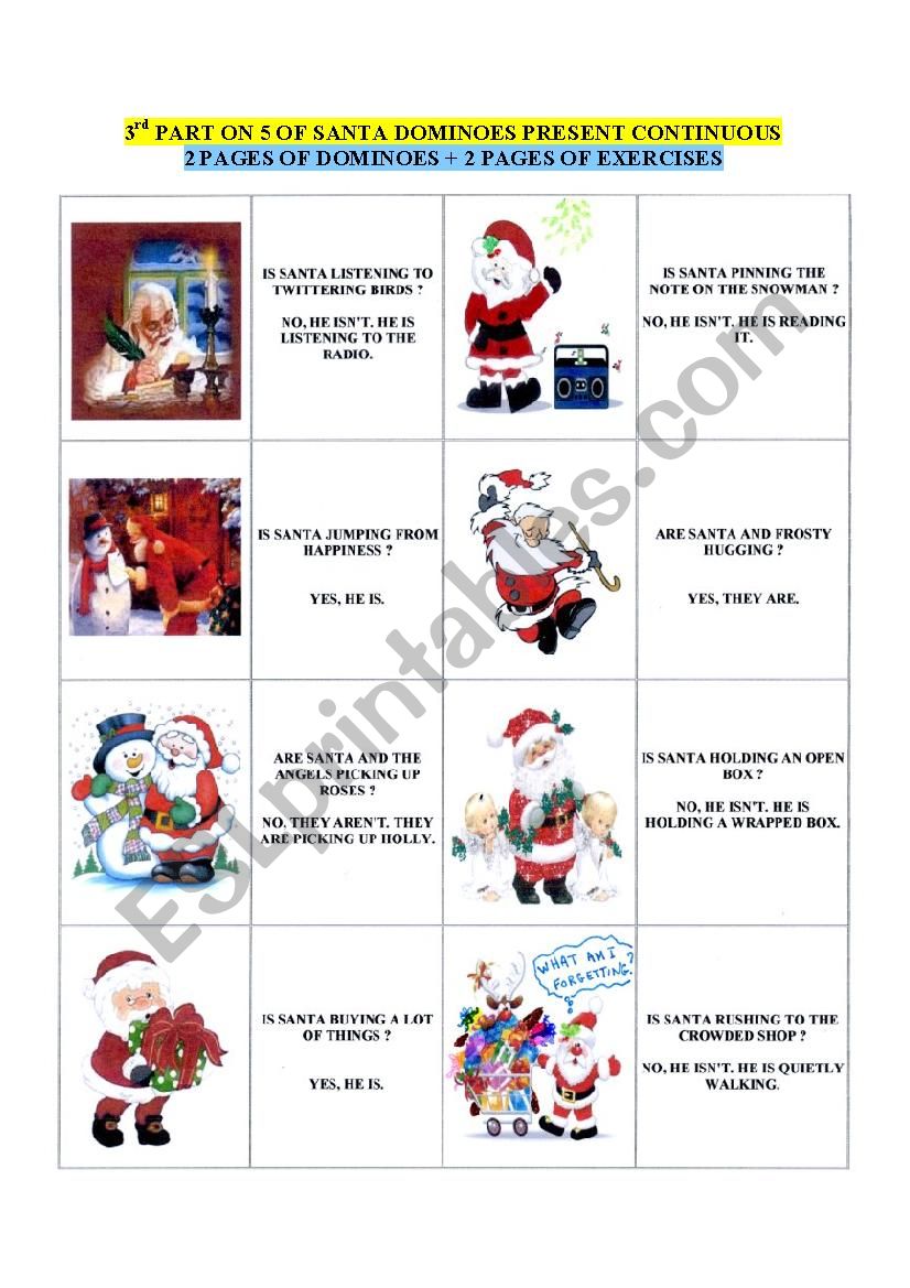 Santa dominoes - present continuous - 3rd part on 5