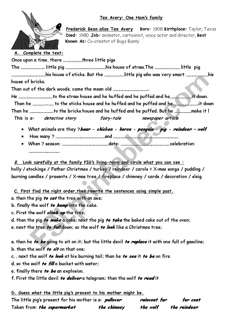 TEX AVERY ONESHAM FAMILY worksheet