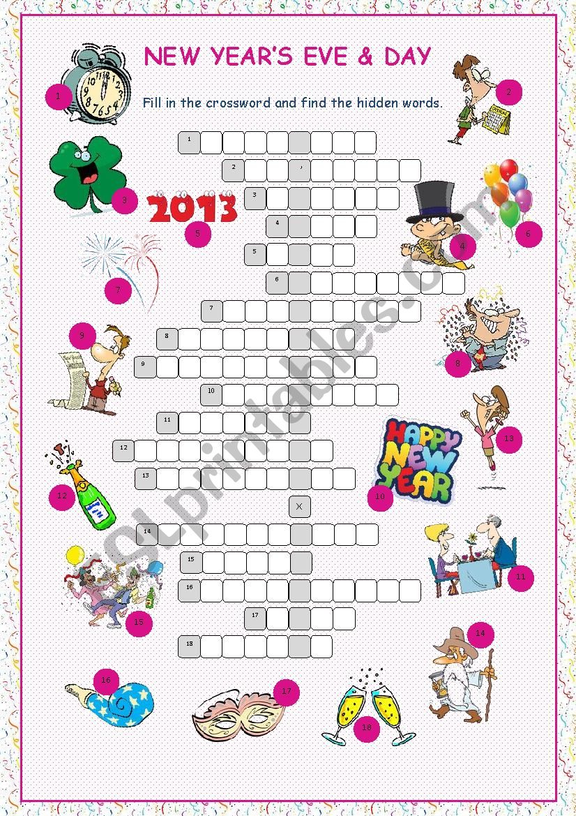 New Years Eve & Day Crossword Puzzle