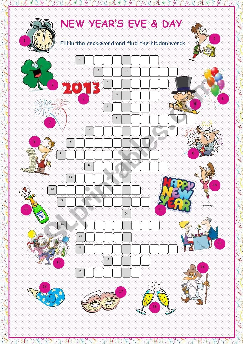Printable New Year's Crossword Puzzle Rossy Printable