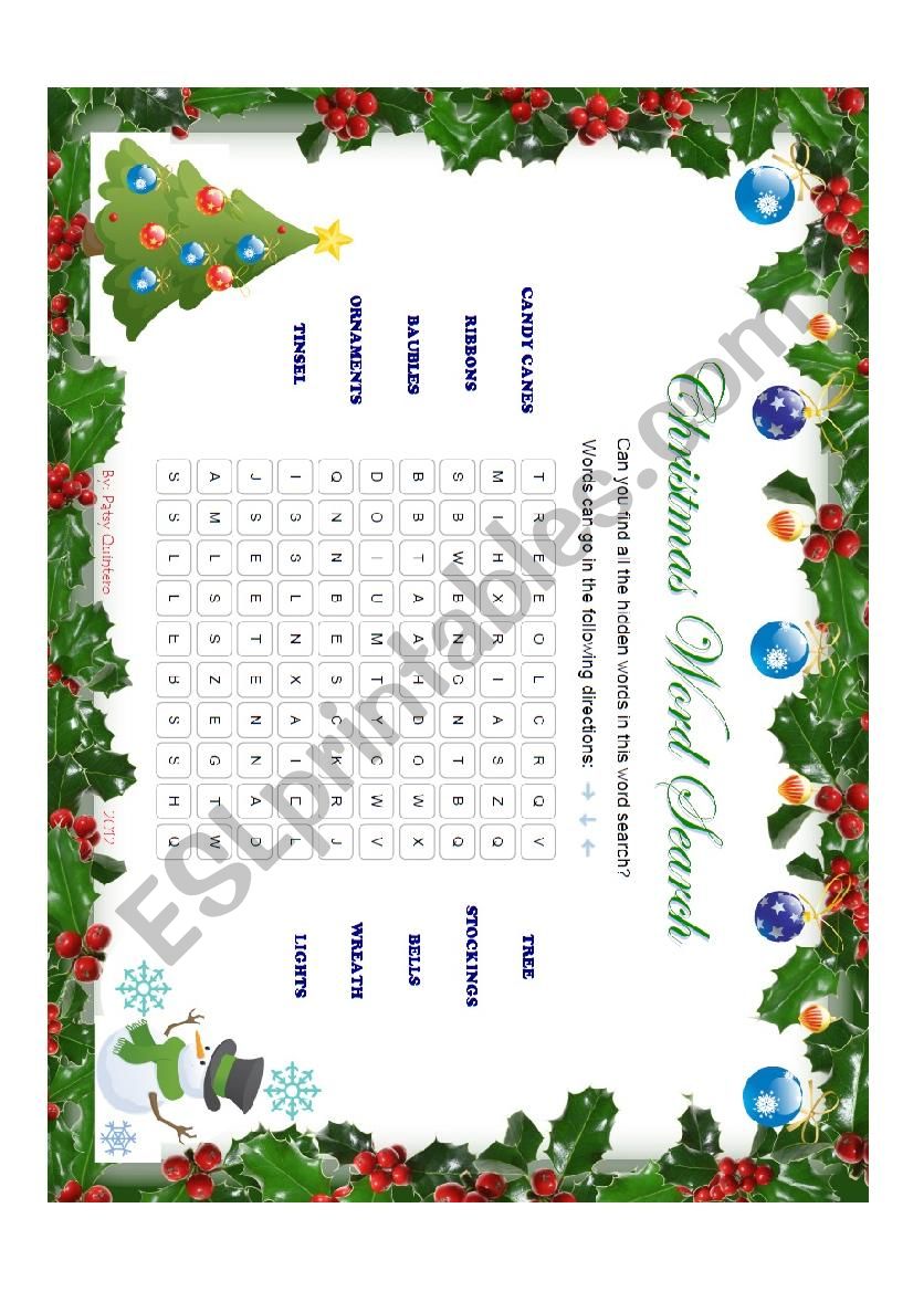 Christmas tree word search worksheet