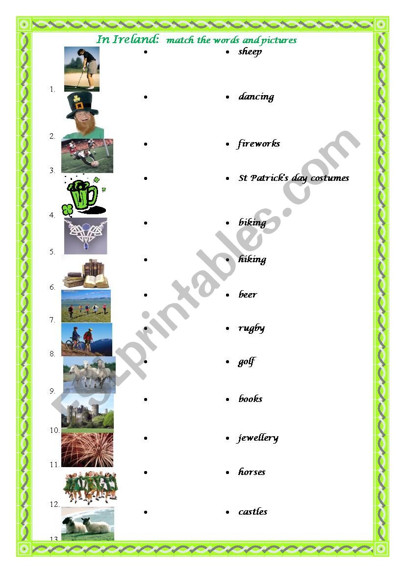 Ireland matching pictures worksheet