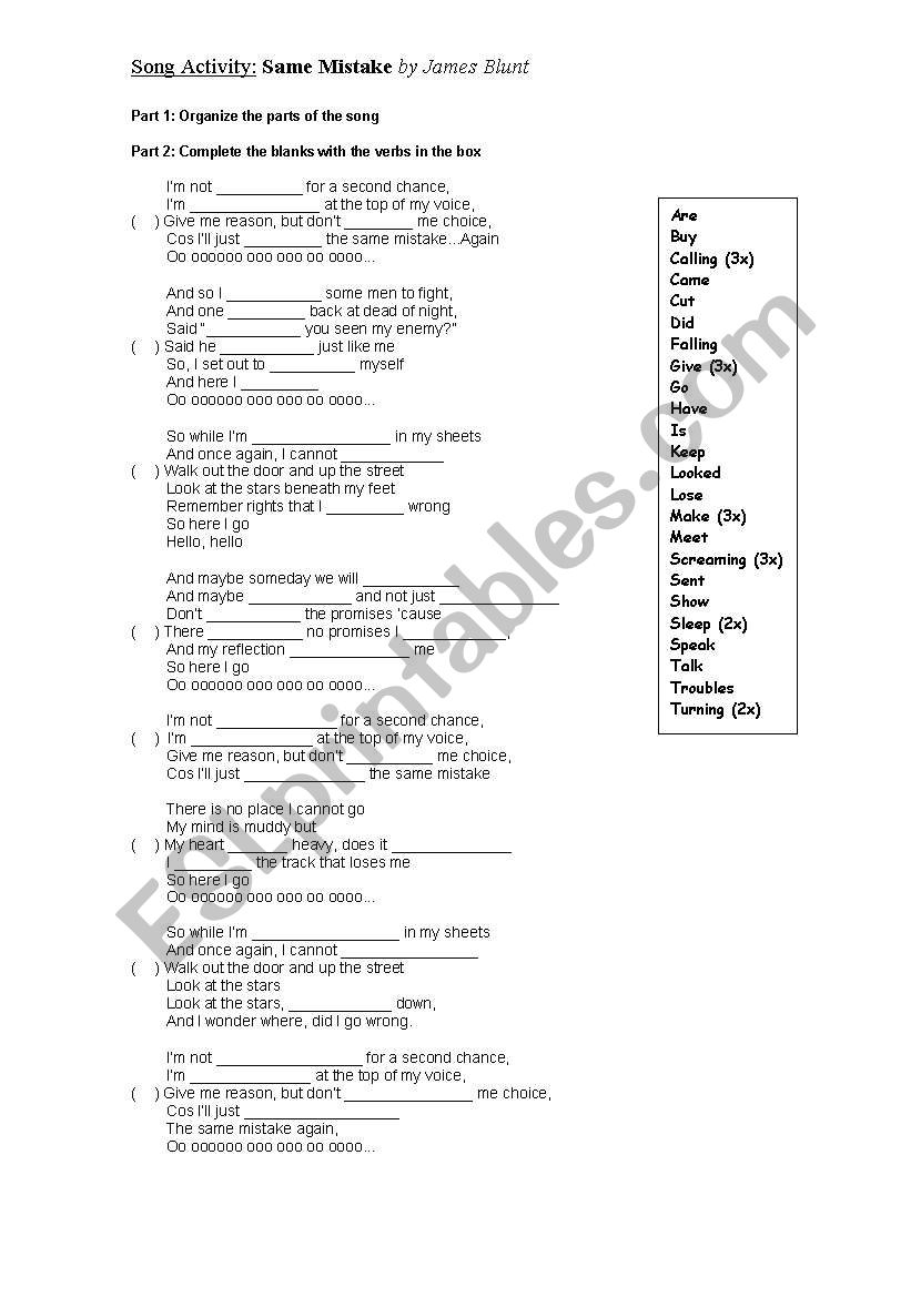 Song Activity: Same Mistake by James Blunt