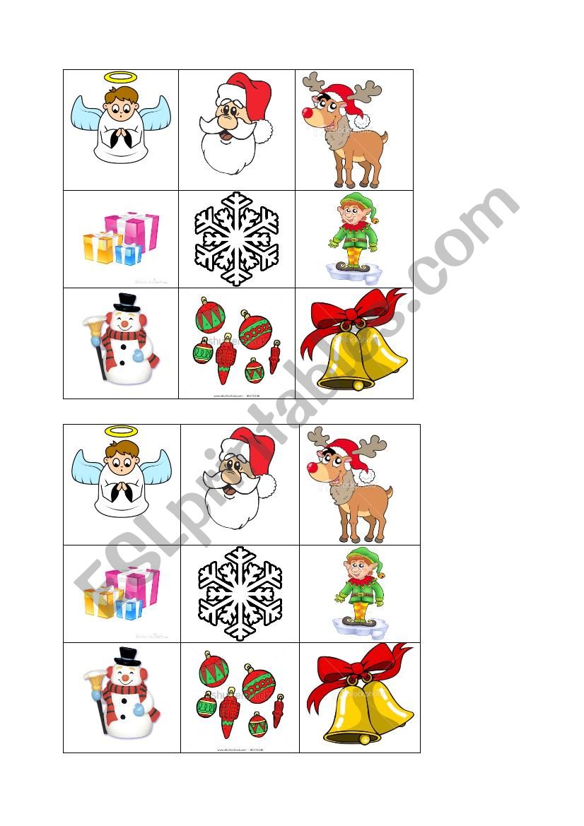 Christmas bingo worksheet