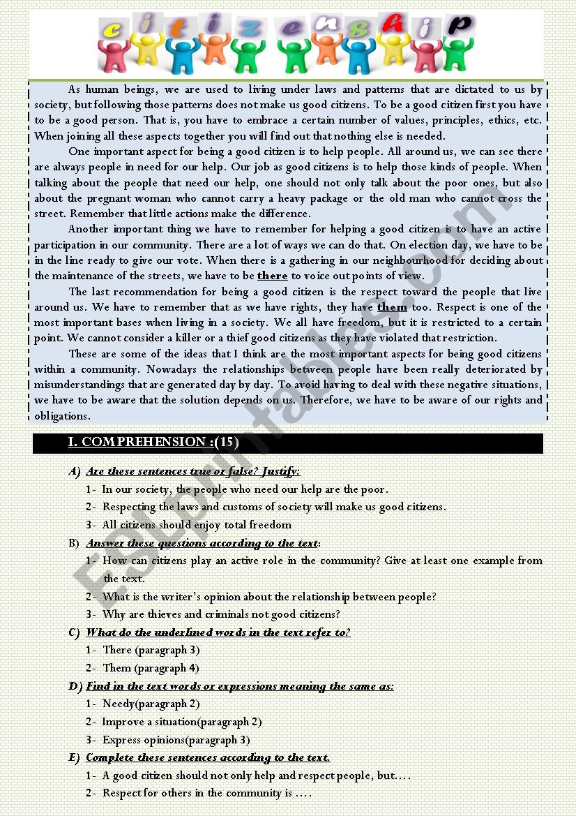 citizenship worksheet