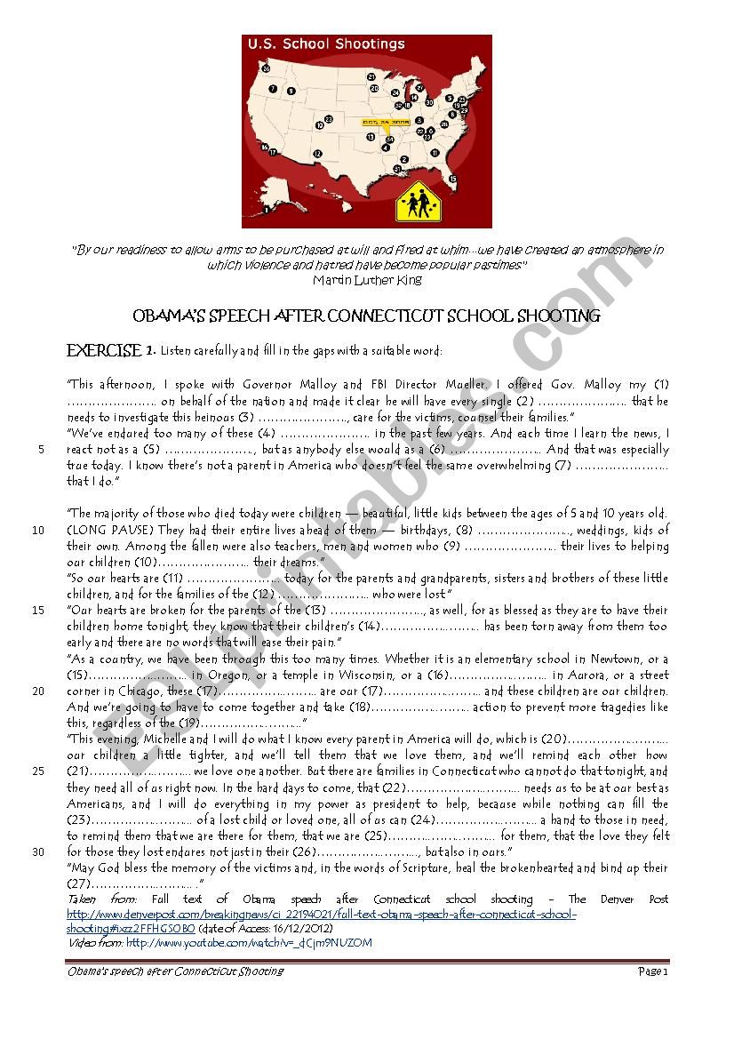 CONNECTICUT SHOOTING worksheet