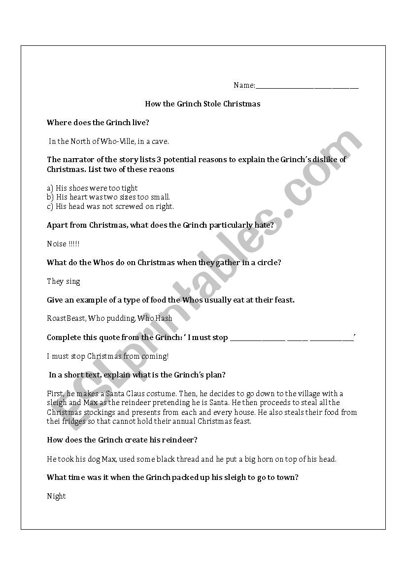 Grinch video comprehension worksheet