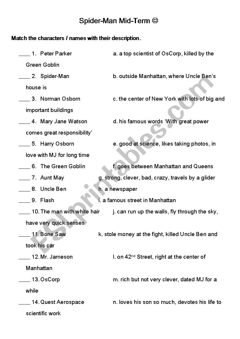 Spider-Man worksheet