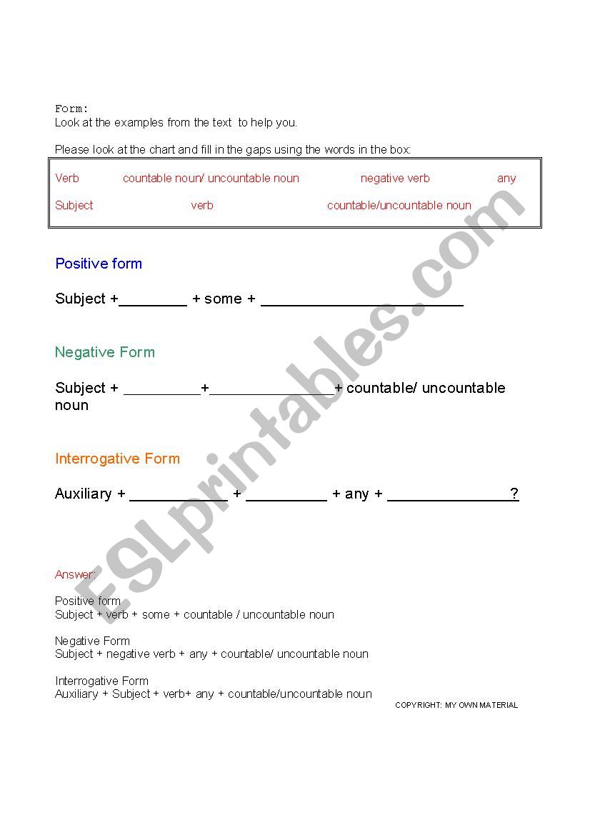 ForM Countable/uncountable worksheet
