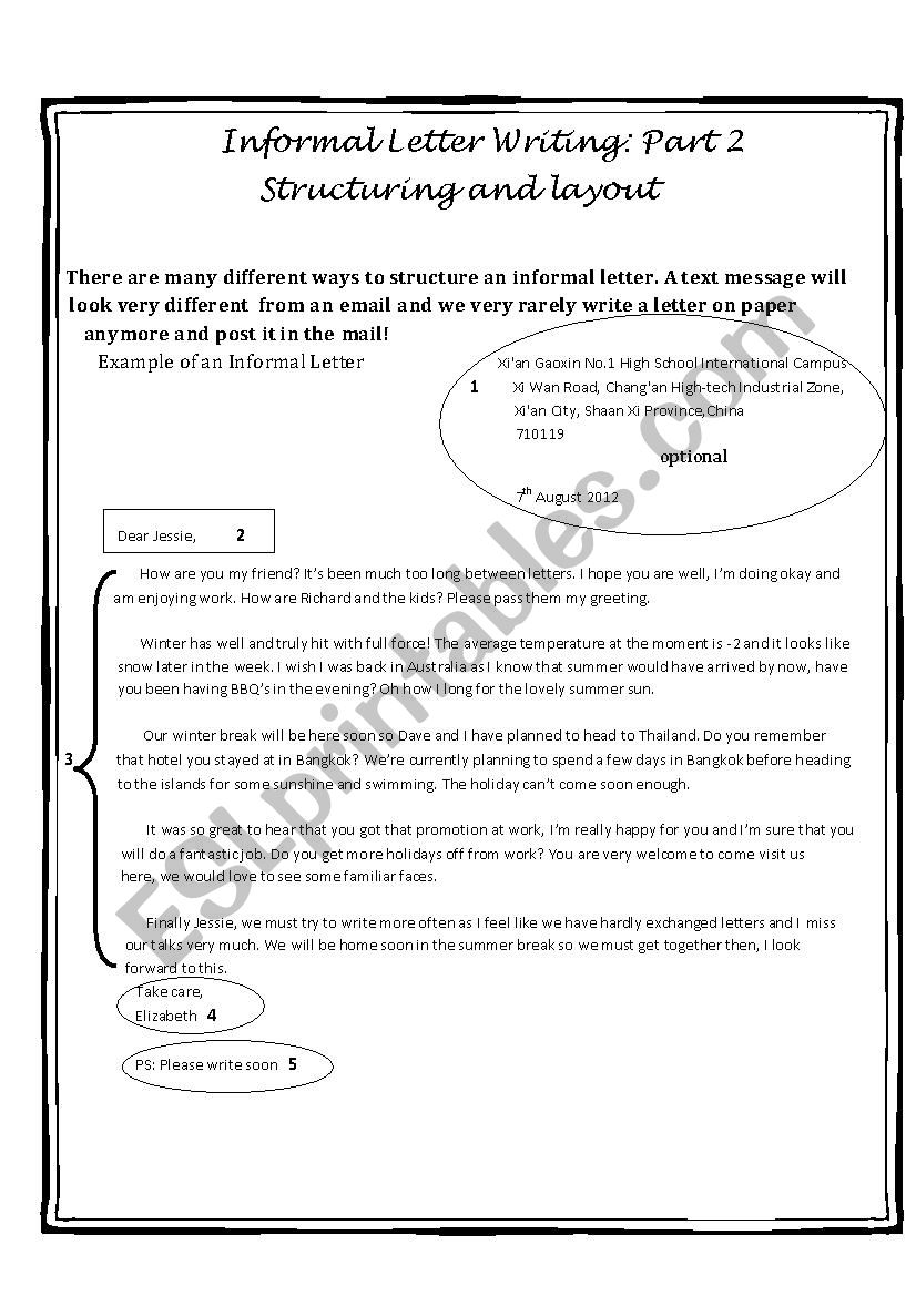 Writing an Informal Letter- Part Two. Structuring and Layout