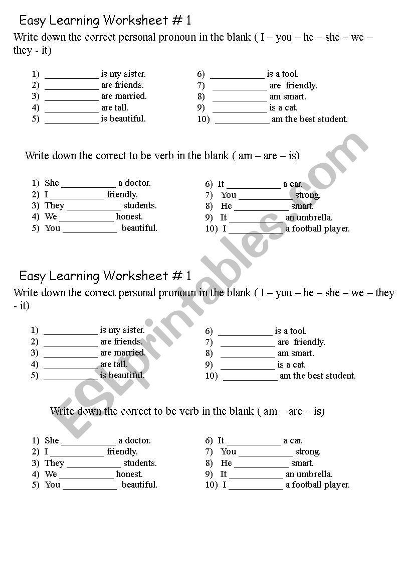 To be  worksheet