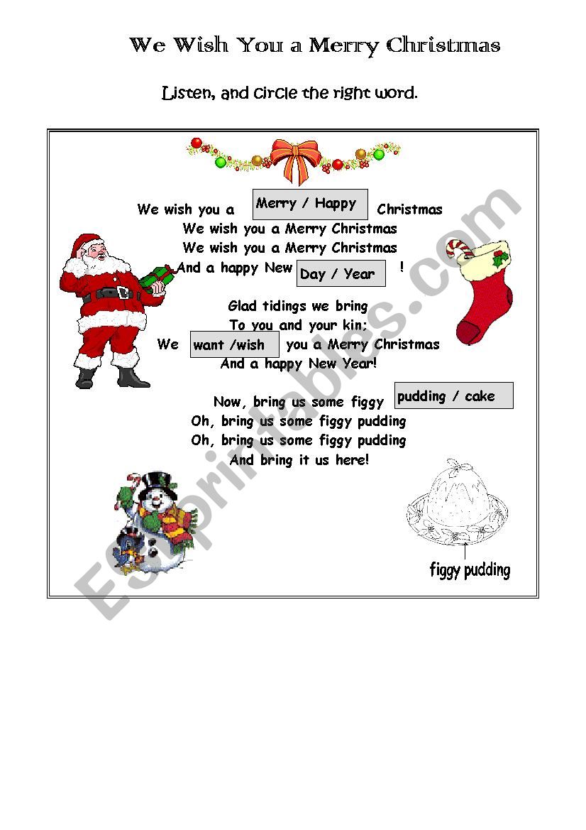 We wish you a merry christmas worksheet