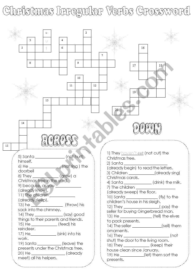 CHRISTMAS Irregular Verbs Crossword (with key)