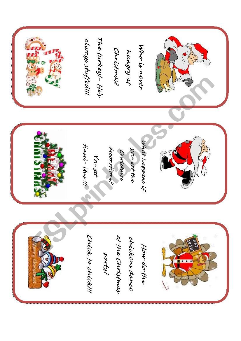 Christmas Bookmarkers with funny jokes