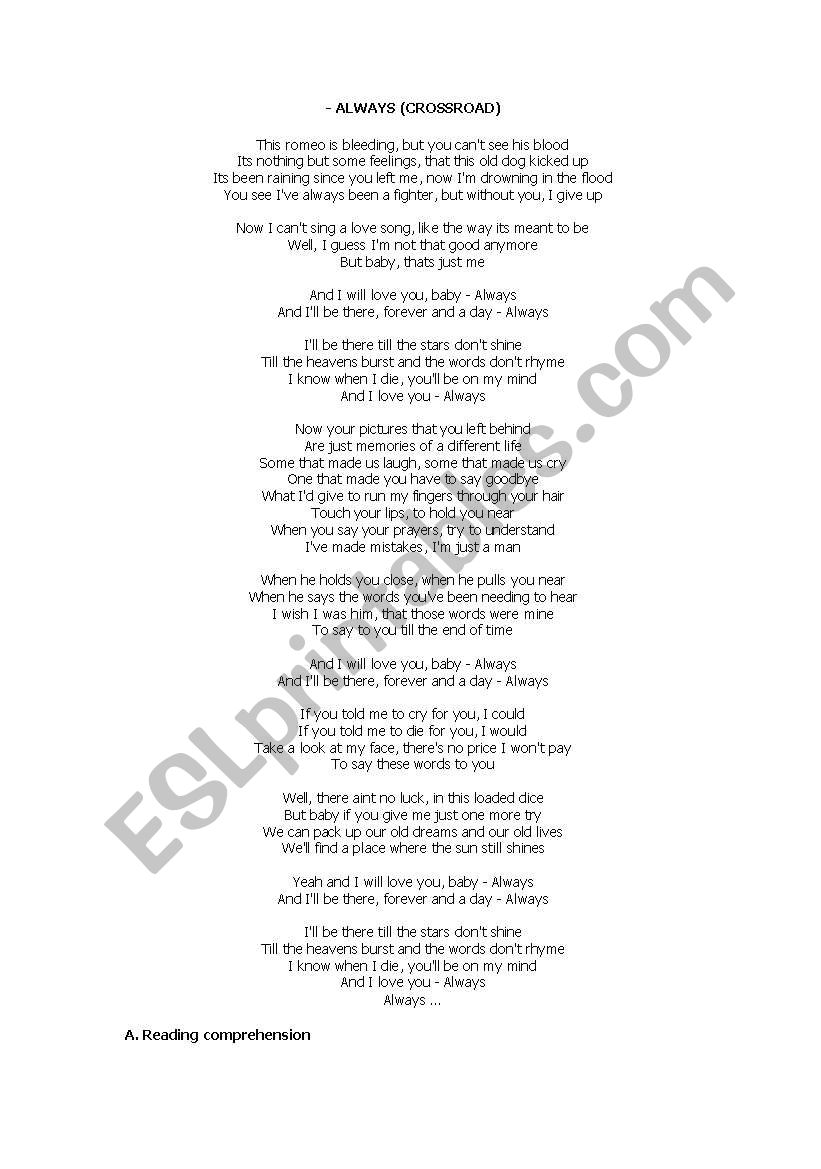 Learning with songs worksheet