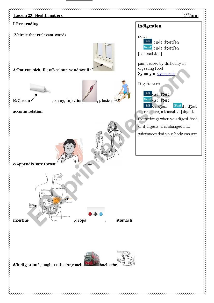 lesson 23:health matters worksheet