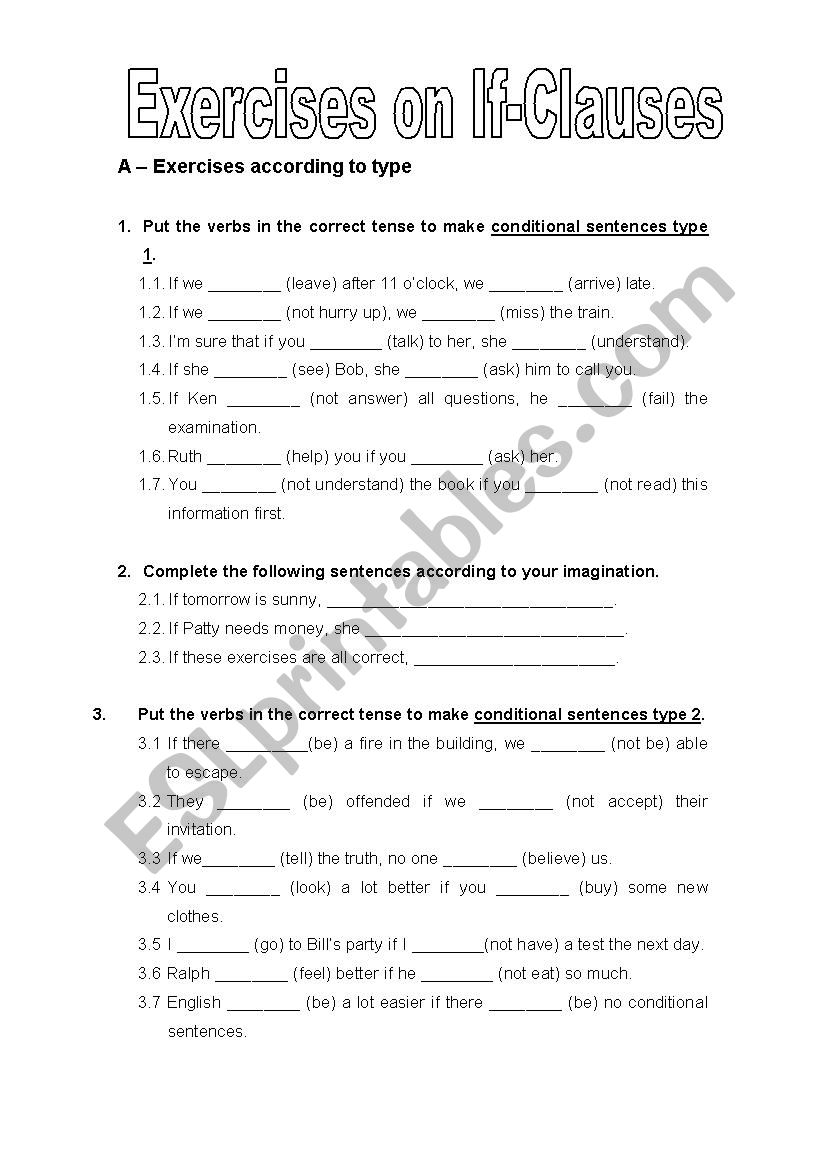 Exercises on If-Clauses worksheet
