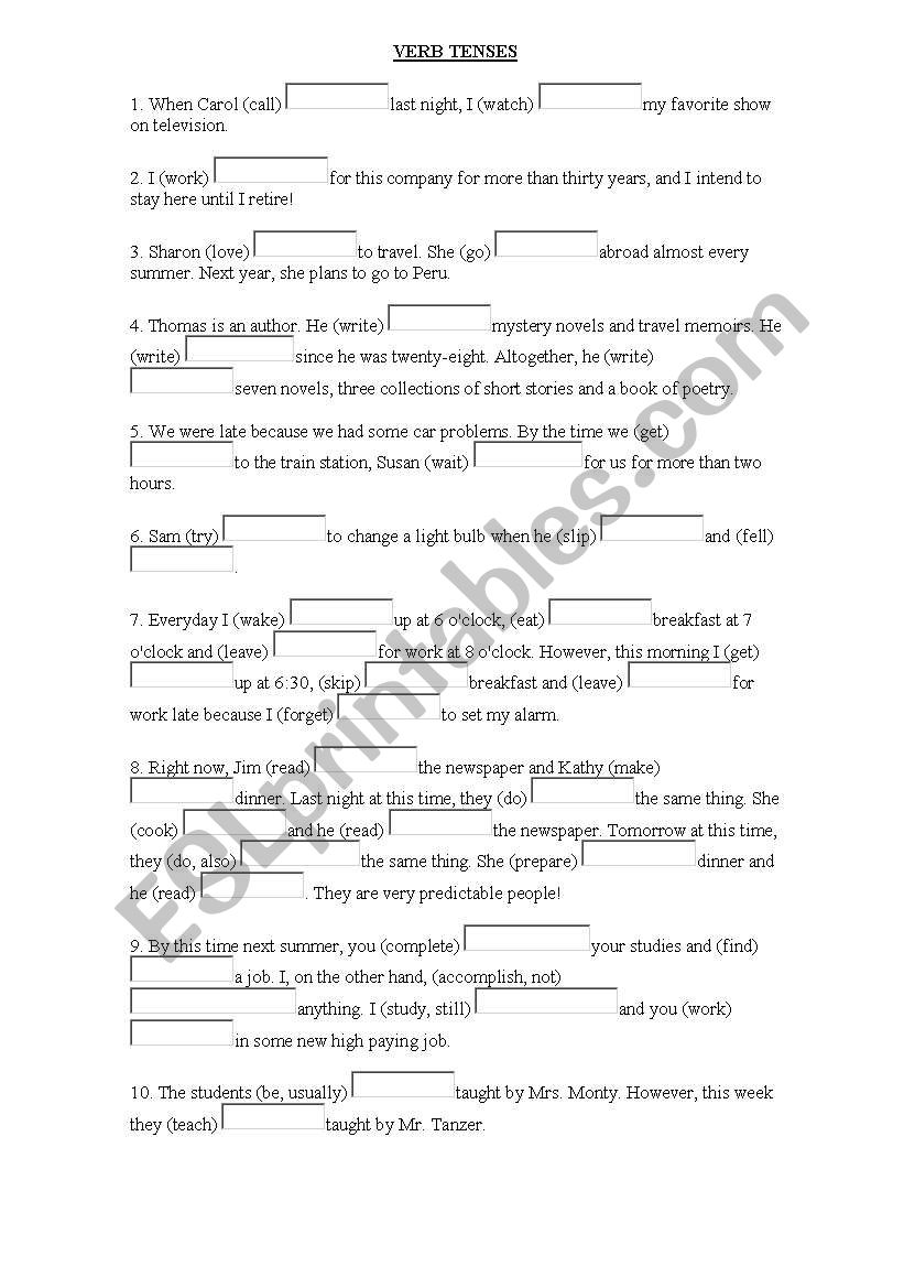 VERB TENSES worksheet