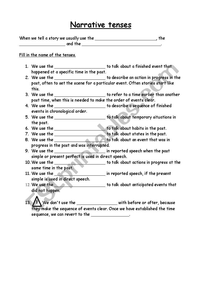 Narrative Tenses worksheet