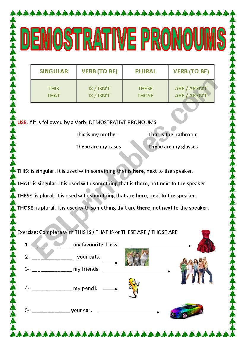 DEMOSTRATIVE PRONOUMS worksheet