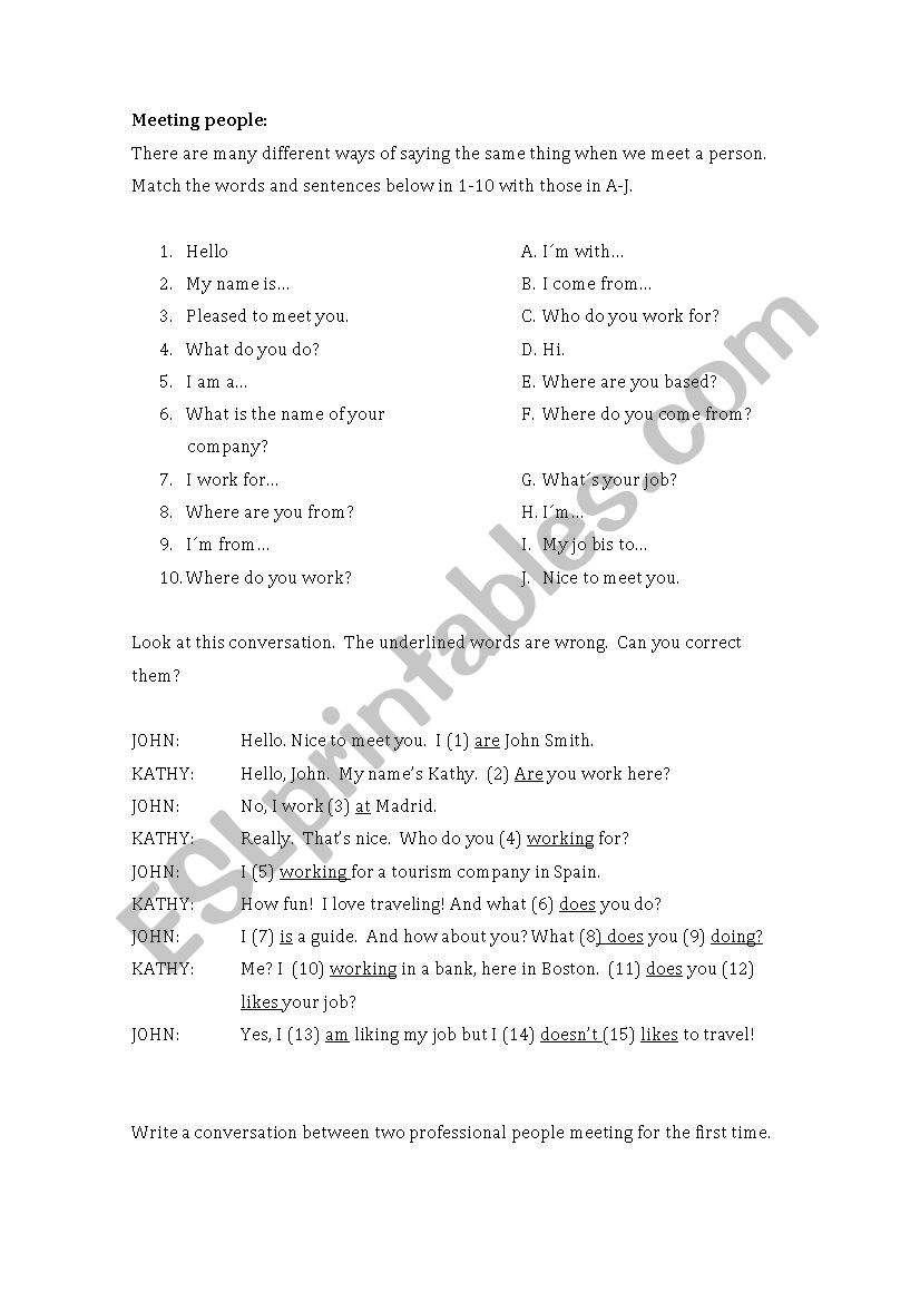 Meeting People worksheet