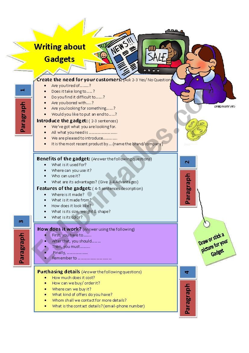 Writing about Gadgets worksheet