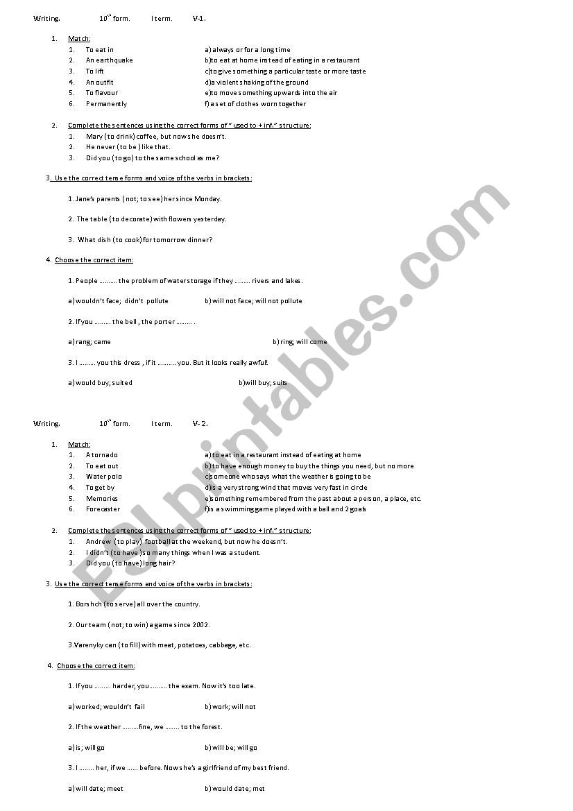 writing test for the 10th formers (9th year of studying English)