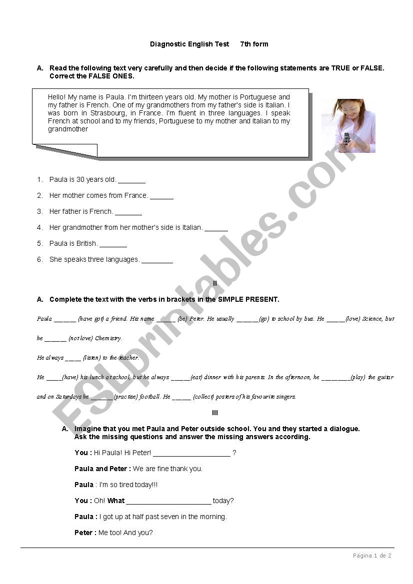 English Diagnostic Test worksheet