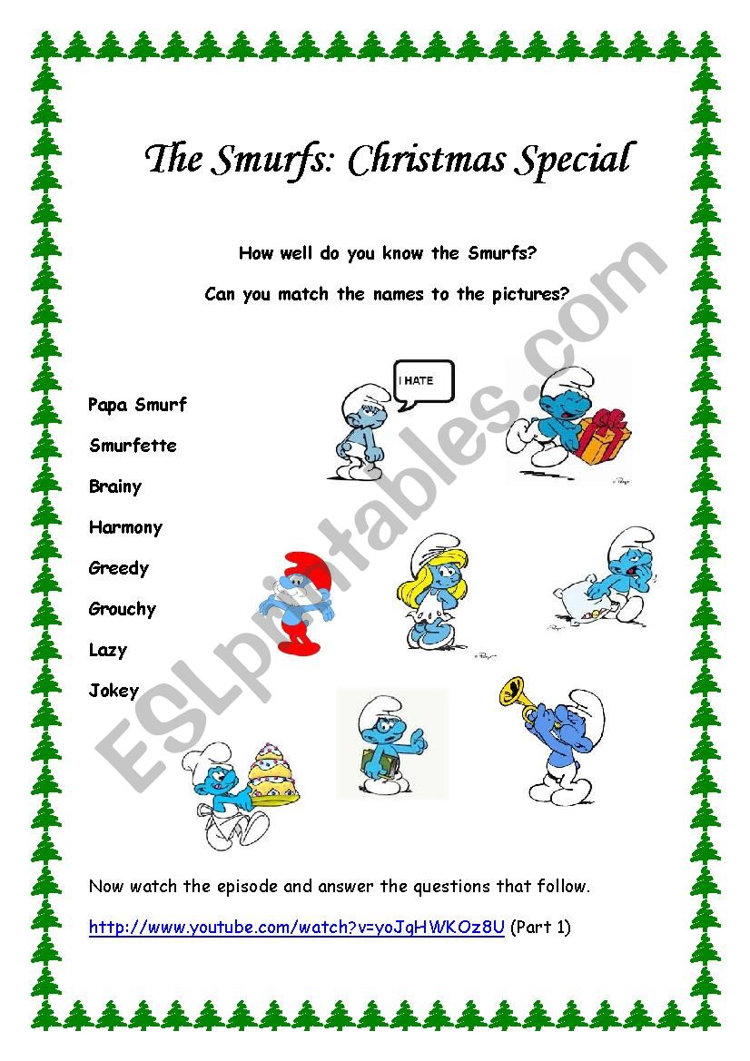 The Smurfs Xmas special worksheet
