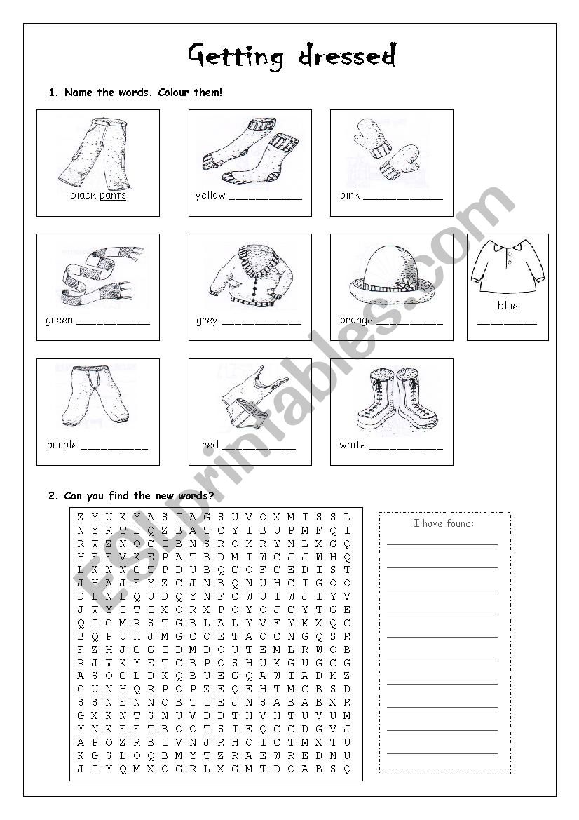 Winter clothes worksheet